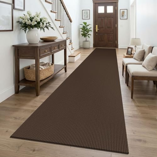 KOZYFLY Braided 2.5'x16' Runners Rugs for Hallway, Extra Long Washable Runner Rug, Woven Non Slip Kitchen Runner, Cotton Entryway Rug, Floor Carpet for Entry, Aisle, Hall, Brown/Dark Brown by KOZYFLY