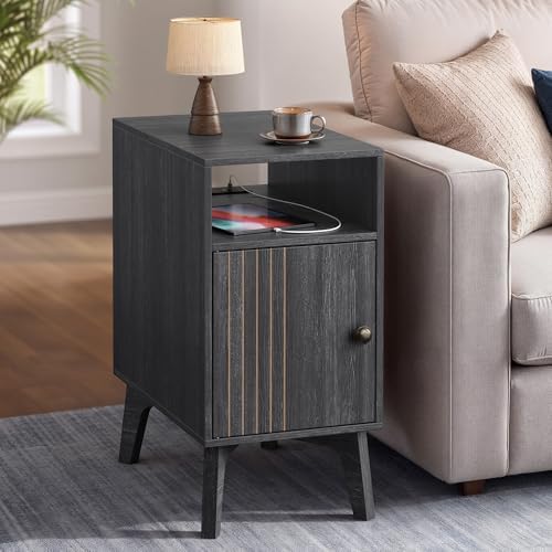 VASAGLE End Table with Charging Station, Narrow Side Table, Nightstand by VASAGLEbySONGMICSHOME