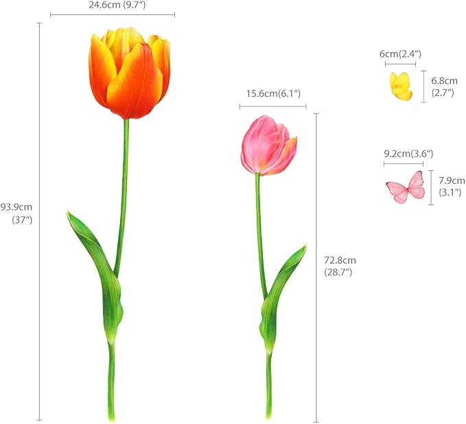 DECOWALL SG2-2116 5 Large Tulip Wall Decals Colorful Flower Butterfly Stickers for Bedroom Living Room Nursery Bathroom Home Decor Art Decoration DIY - Image 5