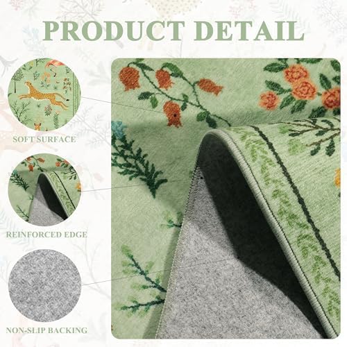 DUKINO 2x5 Rug for Hallway, Washable Animal Runner Rug Non Slip Light Green - Image 5