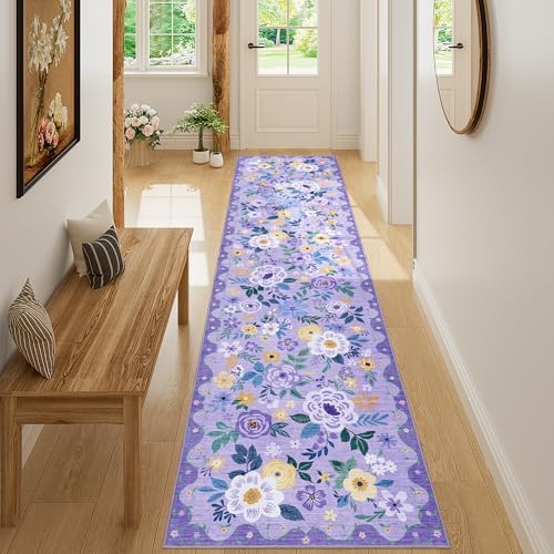 DUKINO 2x8 Runner Rug, Washable Runner Rug for Kitchen Non Slip, Purple by DUKINO