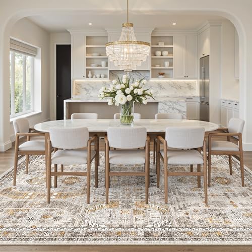 Madane 8x10 Area Rugs for Living Room, Non-Slip Washable Rug, Brown/Gold - Image 4