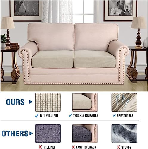 H.VERSAILTEX Super Stretch Individual Seat Cushion Covers Sofa Covers Couch Cushion Covers Slipcover Sets Thick Jacquard Textured Twill Fabric (2 Piece Medium Sofa Cushion Covers, Island Fossi) - Image 2