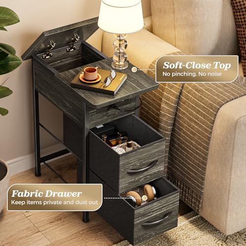 Huuger Narrow End Table with Charging Station, Side Table with 2 Drawers - Image 7