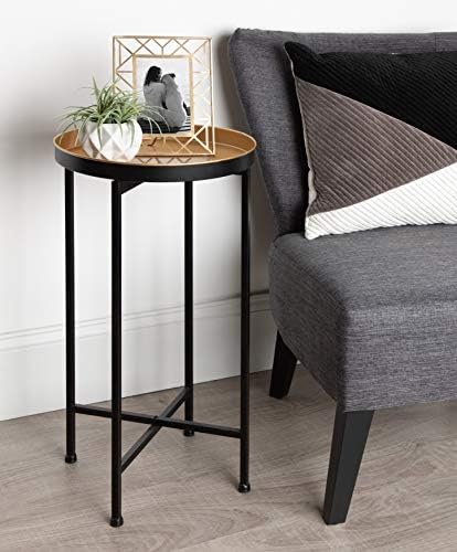 Kate and Laurel Celia Round Foldable Tray Accent Table, 14" x 14" x 25.75", Black and Gold, Modern Minimalist Design and Detachable Magnetic Tabletop - Image 2
