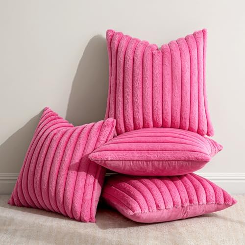 MIULEE Faux Fur Plush Decorative Throw Pillow Covers 20x20, Hot Pink - Image 4