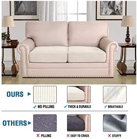 H.VERSAILTEX Super Stretch Individual Seat Sofa Covers Couch Slipcover Sets Thick Jacquard Textured Twill Fabric (2 Piece Medium Sofa Cushion Covers, Natural) - Image 2
