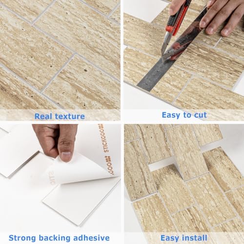 STICKGOO 10-Sheet Backsplash Peel and Stick Subway Tile(Thicker Design, Faux Golden Travertine) - Image 6