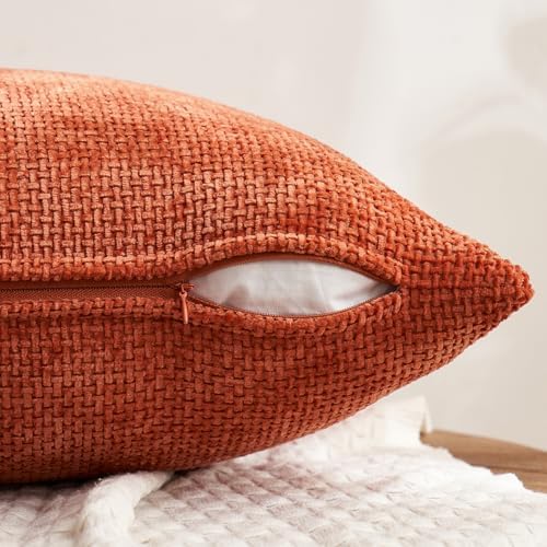 MIULEE Decorative Chenille Fall Pillow Covers Burnt Orange 18x18 Pack of 4 - Image 3