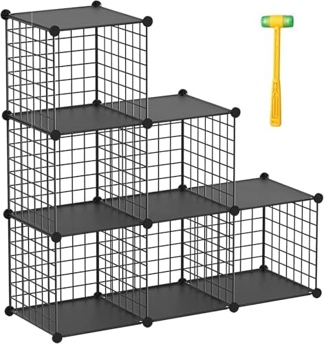 Wire Cube Storage Organizer, Metal Storage Shelves Bookshelf, Stackable Modular Closet Organizer for Bedroom Living Room, Office,Storage Shelves（6-Cube，Black） by Worththetrustofeverycusto