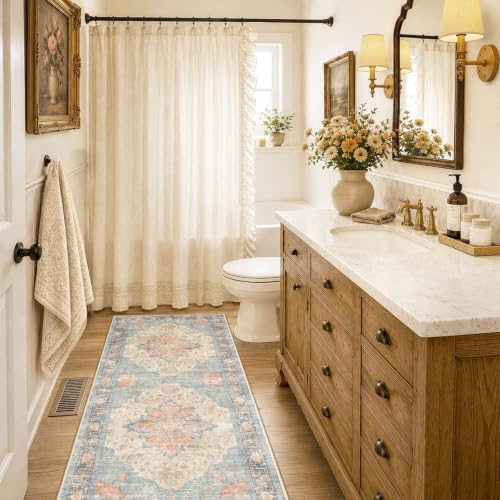 RELEANY Washable Area Rug, Runner 2'x6', Blue/Orange/Red - Image 2