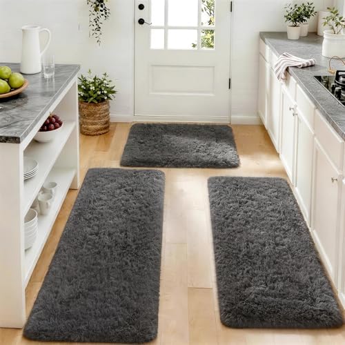 Ophanie Small Rug Washable Non Slip Throw Bedside Area Rugs, Fluffy Soft Mini Bedroom Carpet, 1.5x2.5，1.5x4 and 1.5x5 Rug Set, 3 Piece Grey with Over 99 pcs Pile fibers - Image 5