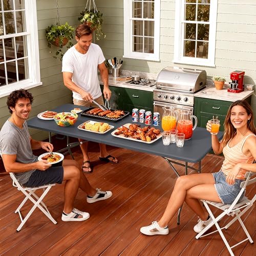 FDW | 6FT Folding Table | Grey | Portable Plastic Table - Image 2
