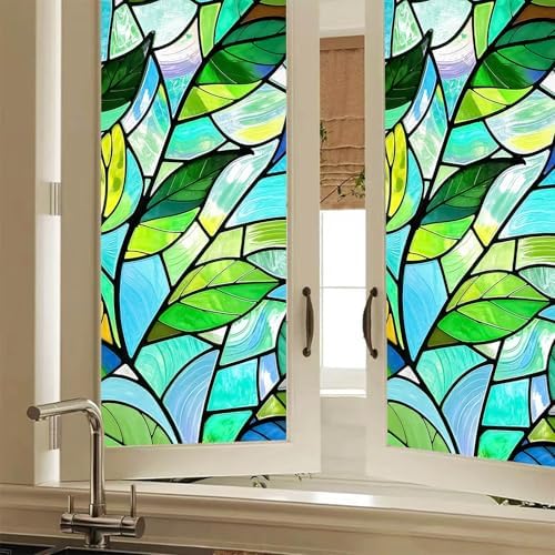 BlissYard Green Leaf Privacy Window Film 17.7x39.3 Inch PVC by BlissYard