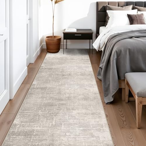 Hallway Washable Runner Rug - 2'6x14 Kitchen Rugs Stain Resistant Entryway Area Rug Abstract Soft Floor Mat Non-Slip Indoor Farmhouse Carpet for Bathroom Living Room Bedroom(2'6x14,Beige/Cream by HYHAOYUNLAI