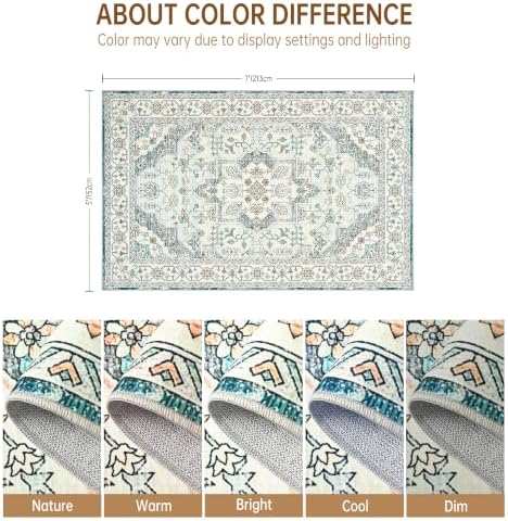 Hanples 5x7 Area Rugs for Living Room, Washable Rug Vintage Floral, Blue - Image 2