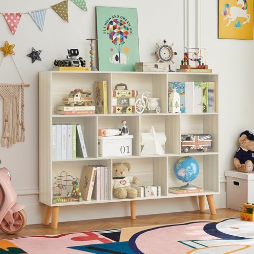 LEYAOYAO 10 Cube Bookshelf,Mid-Century Modern Bookcase with Legs,Light Grey - Image 6