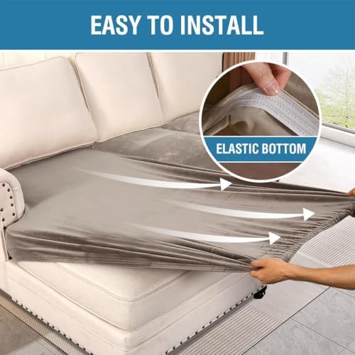 H.VERSAILTEX Velvet Stretch Sectional Couch Covers 4 Pieces Sofa Seat Cushion Covers L Shape Separate Cushion Couch Cover for Both Left/Right Sectional Couch (Large Sofa 3 Seater + 1 Chaise, Taupe) - Image 4