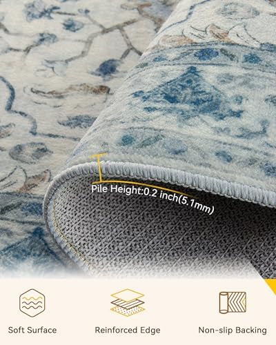 RELEANY Washable Area Rug, 7'x10', Blue/White/Gray - Image 4