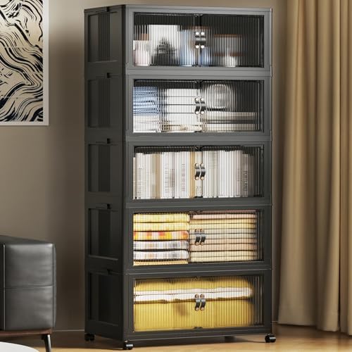 SAILUN 635Qt Large Stackable Storage Bins,Storage Cabinet with a Lid,Black by SAILUN