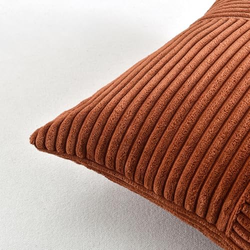 Fancy Homi Set of 2 Rust Boho Long Lumbar Body Decorative Throw Pillow Cover 14x36 Inch for Bed Couch Bedroom Bench, Soft Patchwork Corduroy Textured Pillow Case, Rustic Farmhouse Room Décor - Image 3
