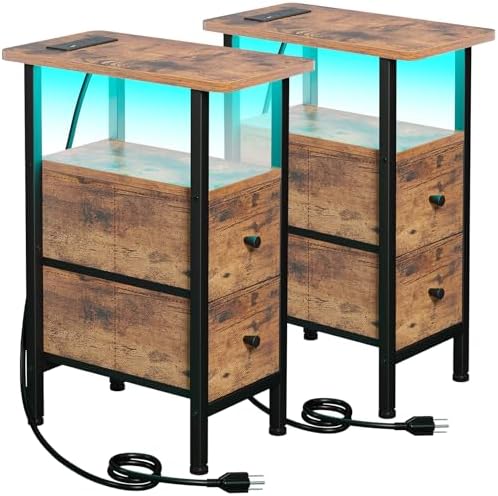LOAKEKEL Narrow Nightstand with Charging Station, End Tables Living Room by LOAKEKEL