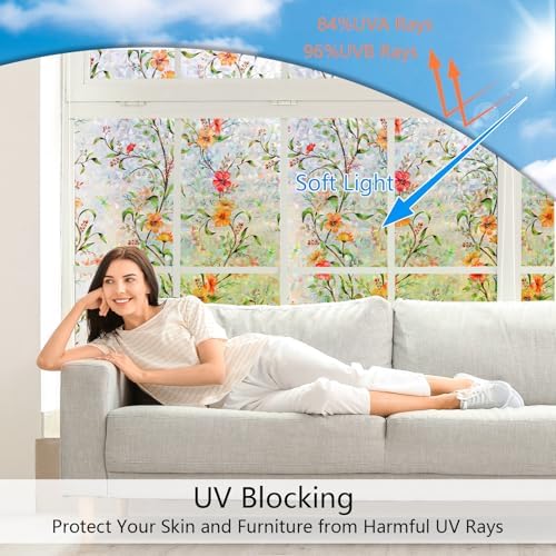 LEMON CLOUD Window Privacy Film, 3D Rainbow Stained Glass, 17.5″ x 157.4″ - Image 4