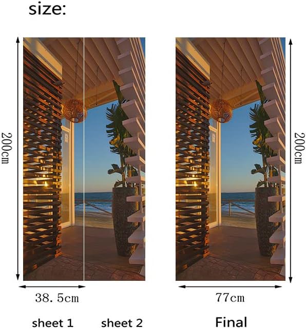 artfanke 3D Beach Bar Entrance Door Sticker Peel and Stick 30.3"x78.7"- Self-Adhesive Door Murals Wallpaper - Waterproof Wall Decal for Bedroom Decor(2 Sheets/Set) - Image 7