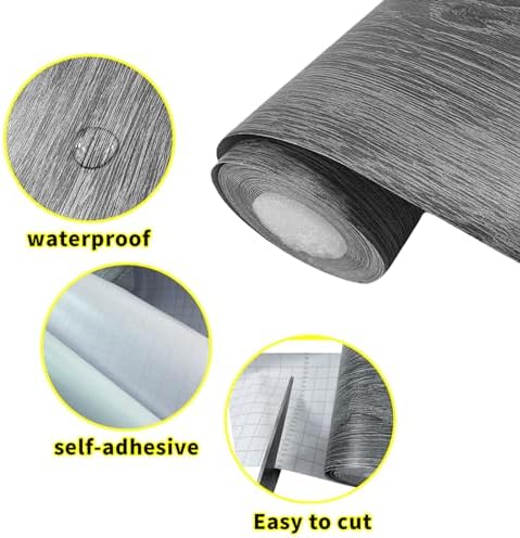 Teemall 10M Black Wood Grain Removable PVC Waterproof Border Wall Decor Removable Self Adhesive Kitchen Bathroom Tiles Sticker Wallpaper 4.2x390 (Dark Gray, 2" x 390") - Image 3