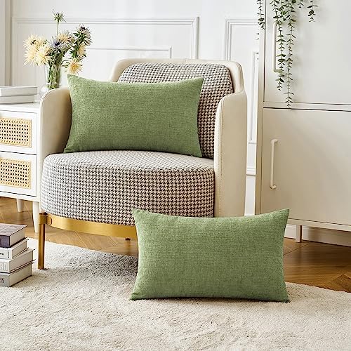 MIULEE Soft Chenille Lumbar Throw Pillow Covers Sage Green 12x20 Pack of 2 - Image 5