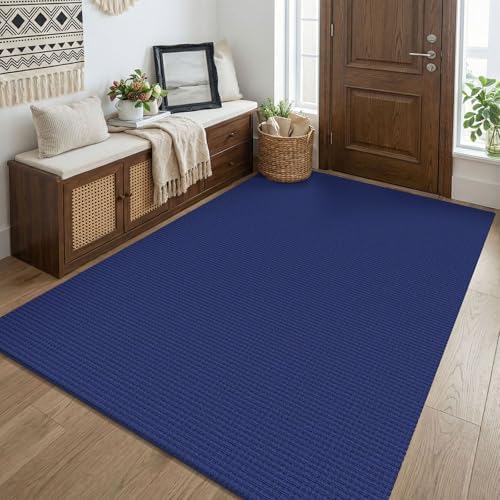 KOZYFLY Washable 4x5 Entry Woven Area Rug, Braided Throw Rugs for Entryway, Non Slip Door Mat Indoor Entrance, Flatweave Carpet for Foyer, Bedroom, Dining, Office, Deep Navy Blue by KOZYFLY