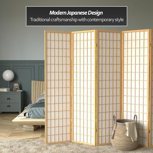 Red Lantern 6 ft. Tall Window Pane Shoji Screen - Natural - 5 Panels - Image 2