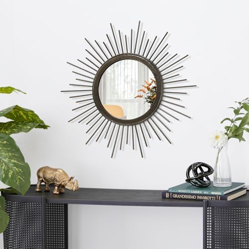 Large Spoked Sunburst Wall Mirror Boho Home Decor Round Wall Art Mirror Modern Metal Mirrors for Wall Living Room Vanity Bathroom Bedroom Hallway Balcony Entryway 16" - Image 2