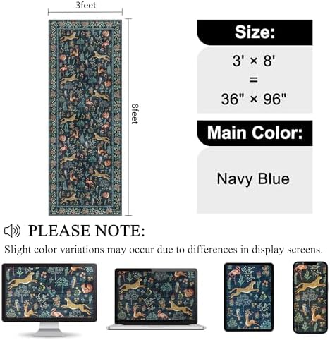 DUKINO 3x8 Runner Rug, Animal Washable Runner Rug for Kitchen, Navy Blue - Image 2