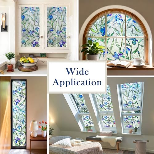 Coavas 3D Stained Glass Privacy Window Film, Static Cling, Blue 17.5"x39.4" - Image 6