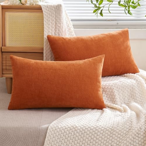 MIULEE Halloween Fall Burnt Orange Chenille Lumbar Pillow Covers, 12x20 - Image 4