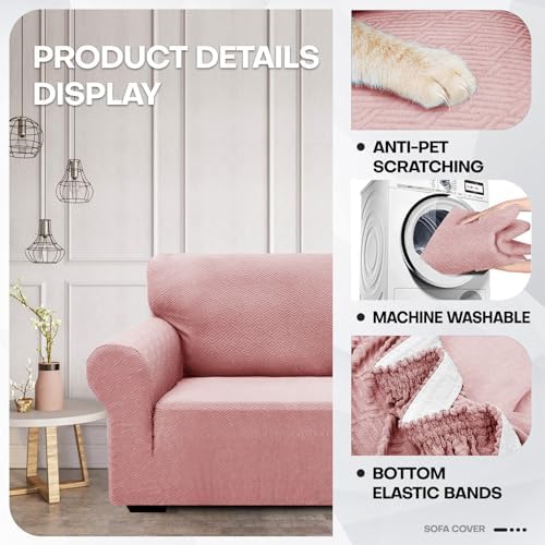 ZNSAYOTX 1 Piece Jacquard Couch Covers for 3 Cushion Couch Living Room High Stretch Sofa Cover Pets Dogs Friendly Anti Slip Thickened Slipcovers Furniture Protector (Large,New Pattern,Rose) - Image 3