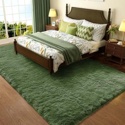 Ophanie Gray Green Rug Grass Area Rugs for Bedroom,4x6 Shag Fluffy Carpet,Fuzzy Furry Plush Soft Cute Kids Baby Girls Shaggy Bedside Floor Carpets for Teen Dorm Decor with Over 99 pcs Pile fibers by Ophanie