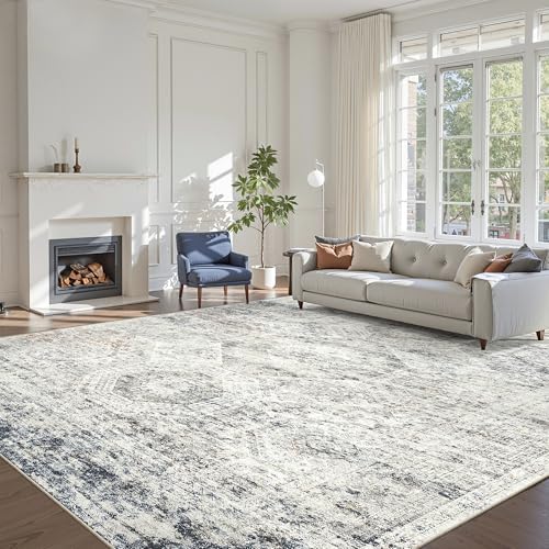 Soalmost 10x14 Area Rugs for Living Room Washable Rug Non-Slip Blue/Ivory - Image 2