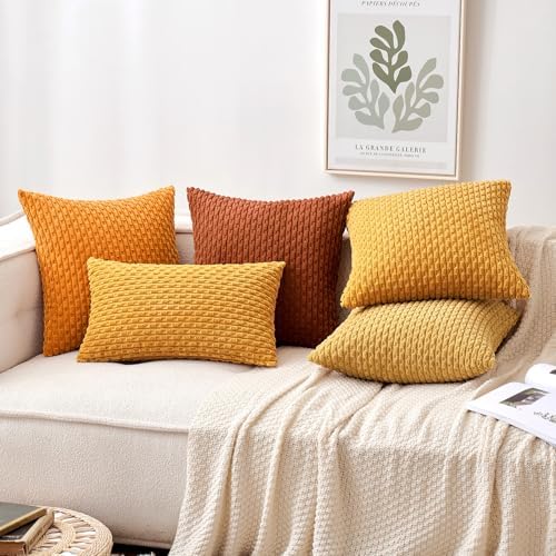 MIULEE Fall Decorative Throw Pillow Covers 20x20 Burnt Textured Corduroy - Image 4