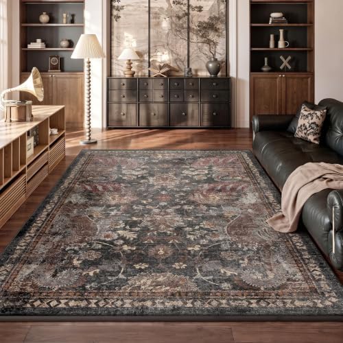 RUGIXE Washable 5x7 Area Rug, Vintage Persian-Style Floral Living Room Rug by Unknown