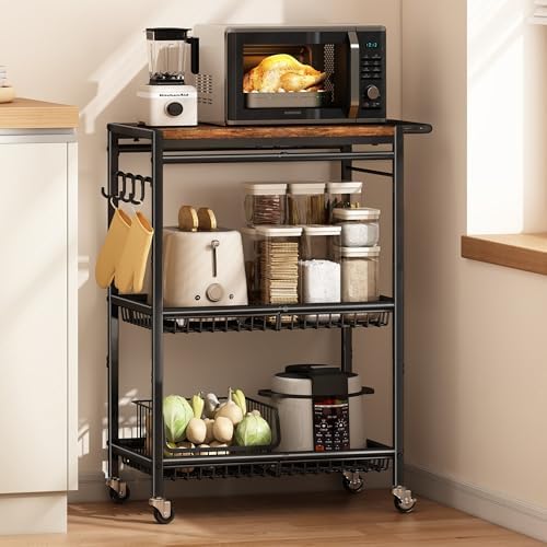 Microwave Kitchen Rolling Cart, 35.43" H Microwave Table Stand with Lockable Wheels, Utility Cart with Adjustable Shelf for Small Kitchen Island, Coffee Bar Table, Appliance Storage, Bakers Rack - Image 6