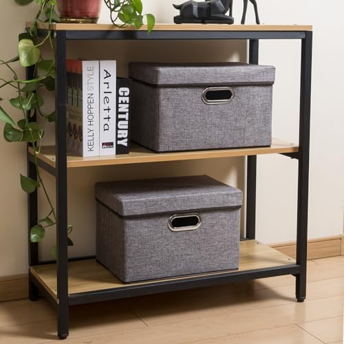 PRANDOM Foldable Storage Boxes with Lids [1-Pack] Linen Fabric Collapsible Storage Bins Organizer Containers Baskets Cube with Cover for Home Bedroom Closet Office Nursery (14.9x9.8x9.8) - Image 3