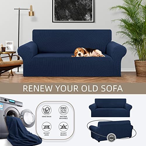 KEKUOU Stretch Loveseat Couch Cover, 2 Cushion Couch Slipcover,Navy Blue - Image 3