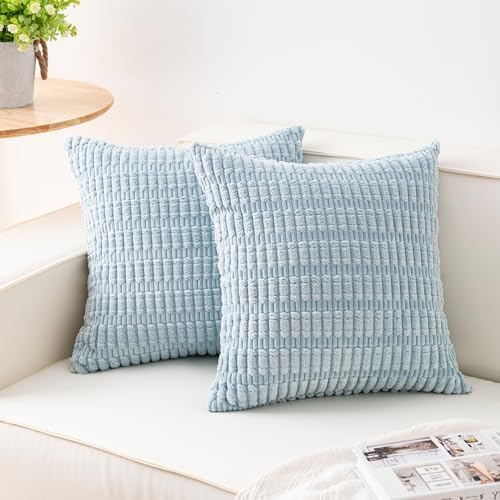 Pack of 2 Corduroy Decorative Throw Pillow Covers 18x18 Inch, Sky Blue by Unknown