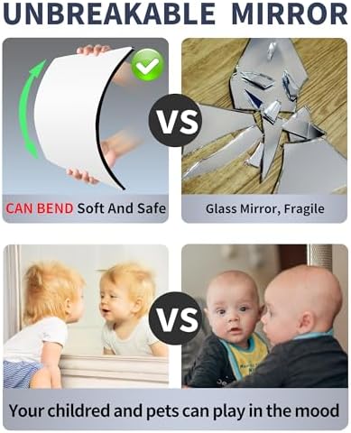 Unbreakable Door Mirror, Body Mirror for Kids, 1Pack 8 x8 inch, Shatterproof Plexiglass Long Mirrors for Bedroom Closet, Children Plastic Mirrors Non Glass Stick on Mirro - Image 2