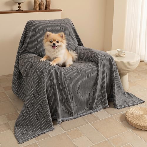 MYSKY HOME Chair Covers Armchair, Recliner Chair Cover Dark Grey Couch Cover, Sofa Cover for Sectional Sofa L Shape Oversized Couch Covers Protector for Dog Pet Couch Throw Slipcover Washable, 71"X91" by MYSKYHOME