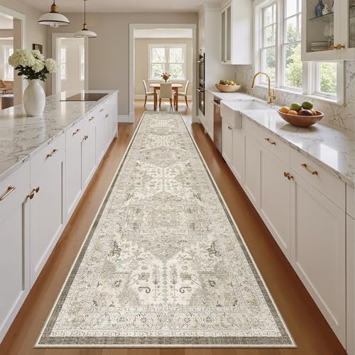 Madane Hallway Runner Rug 2'6''x16' Kitchen Runners Vintage, Ivory/Brown - Image 4