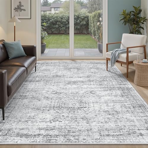 Soalmost 5x7 Area Rugs Grey Low Pile Washable Trendy Faded Style Rug by Soalmost
