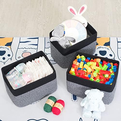 MINTWOOD Design 3-Pack Storage Baskets for Shelves, Playroom and Classroom Storage Basket, Book Basket, Decorative Storage Cube Bins, Woven Closet Organizers, Pantry and Shoe Organizer, Black Grey Mix - Image 5